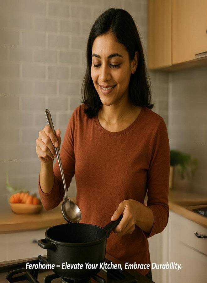 مغرفة دهن من الفولاذ المقاوم للصدأ من فيروهوم | طقم من 3 قطع (2، 4، 6) | ملعقة تقديم متينة للشوربات والكاري والمرق | حواف دائرية | آمنة للغسل في غسالة الأطباق - Image 4